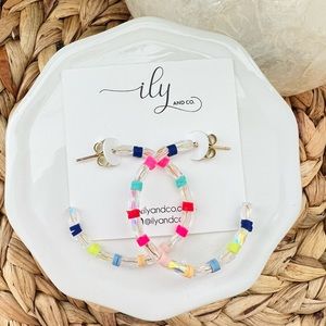 Lightweight Rainbow Iridescent Beaded Hoop Earrings | Boutique | NWT